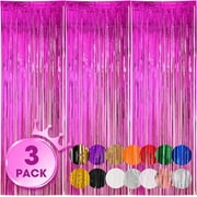 Nvzi 3 Pack 3.3x6.6 feet Pink Foil Fringe Backdrop Curtains, Tinsel Streamers Party Decorations
