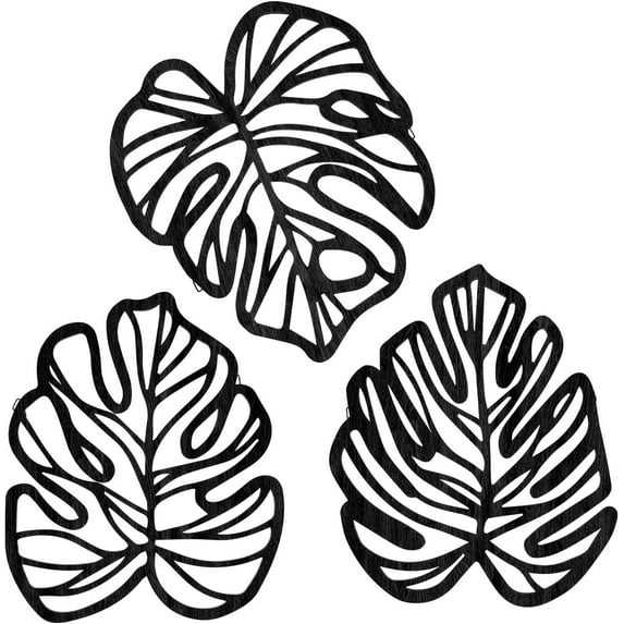 Nvzi 3 Pcs Wooden Palm Leaves Wall Art Tropical Leaf Wall Art Boho Plant Wall Decor for Living Room Kitchen Bedroom Vintage Plaque (Black)