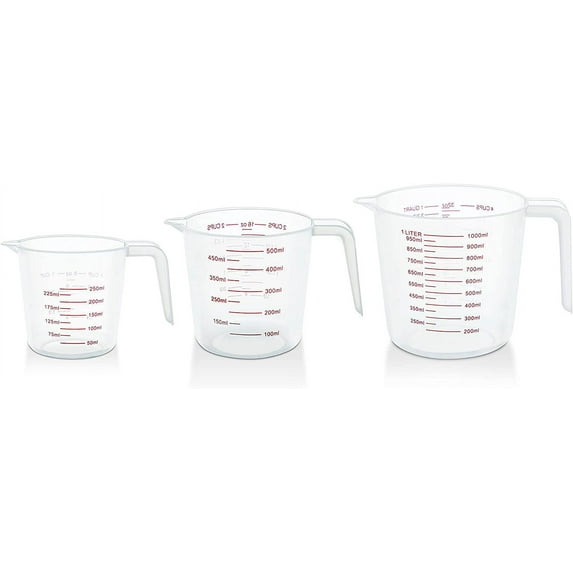 Nvzi 3-Piece Measuring Cups Set - Plastic Measuring Cups for Liquids - Spout, Handle Grip, Ml and Oz Measurement, BPA-free - 1 Cup, 2 Cup and 4 Cup - 250ml, 500ml, 1000ml