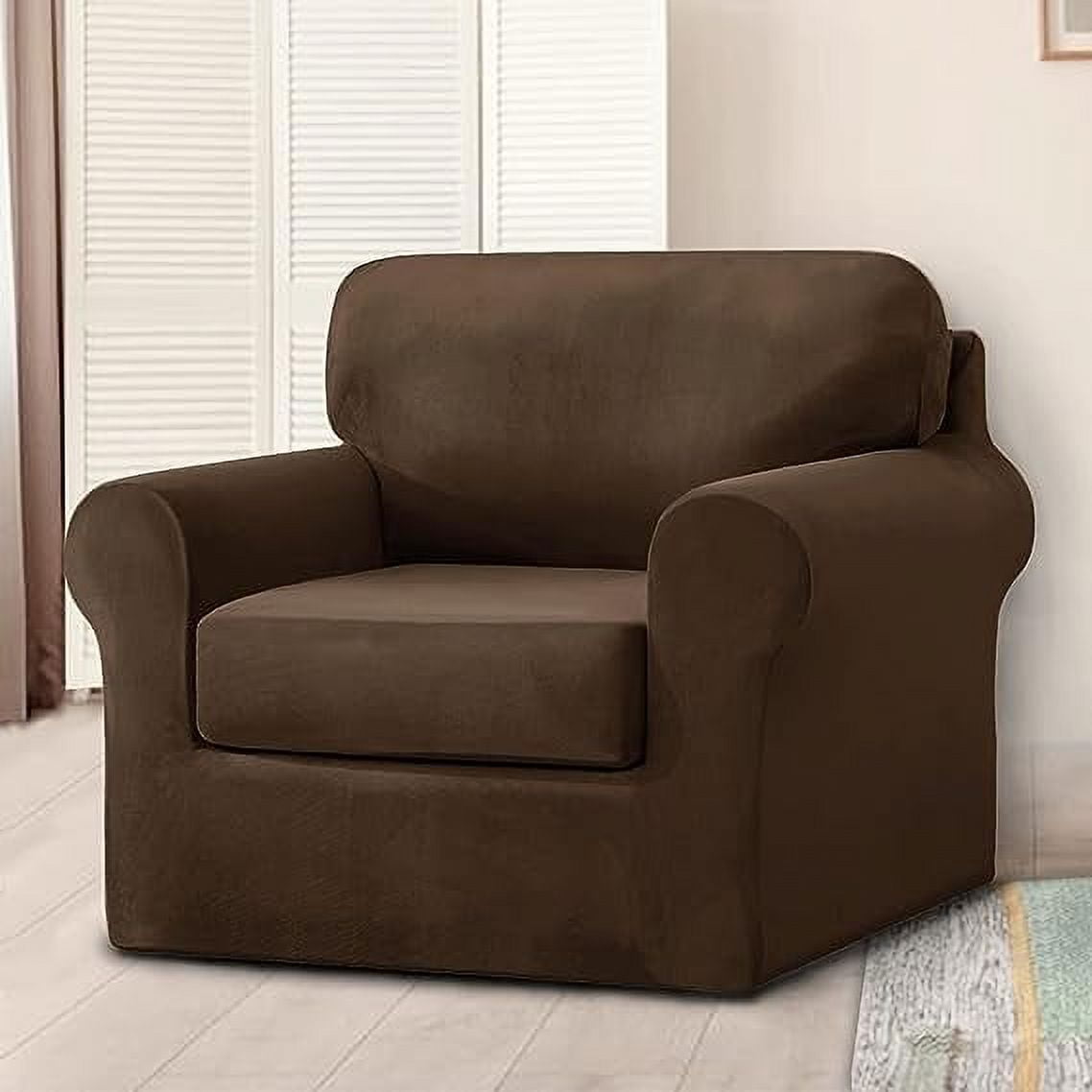 Nvzi 3 Pieces Stretch Armchair Sofa Cover for 1 Seater Couch Soft Washable Sofa Slipcover with Individual Backrest and Cushion Cover for Kids Cats Dogs (Dark Coffee,1 Seat)