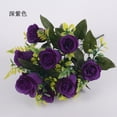 thumbnail image 1 of Nvzi 3 bundles+artificial rose bouquet, Dark Purple, 17 inches long, UV resistant outdoor artificial silk bouquet, plastic stems with leaves, all season wedding courtyard decoration, 1 of 5
