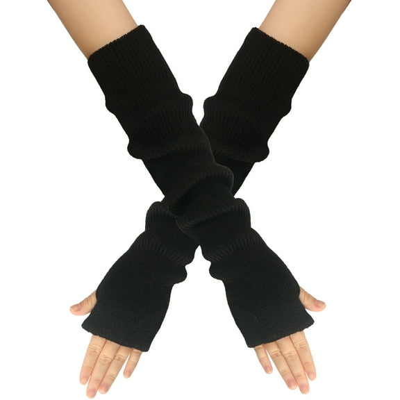 Nvzi 3 pairs of long knitted sleeves - Black warm fingerless gloves, stylish arm warmers, lightweight arm sleeves, comfortable winter accessories for cold weather, all in one size