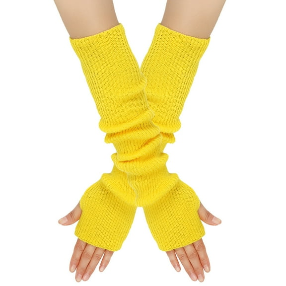 Nvzi 3 pairs of long knitted sleeves - Yellow warm fingerless gloves, stylish arm warmers, lightweight arm sleeves, comfortable winter accessories for cold weather, all in one size