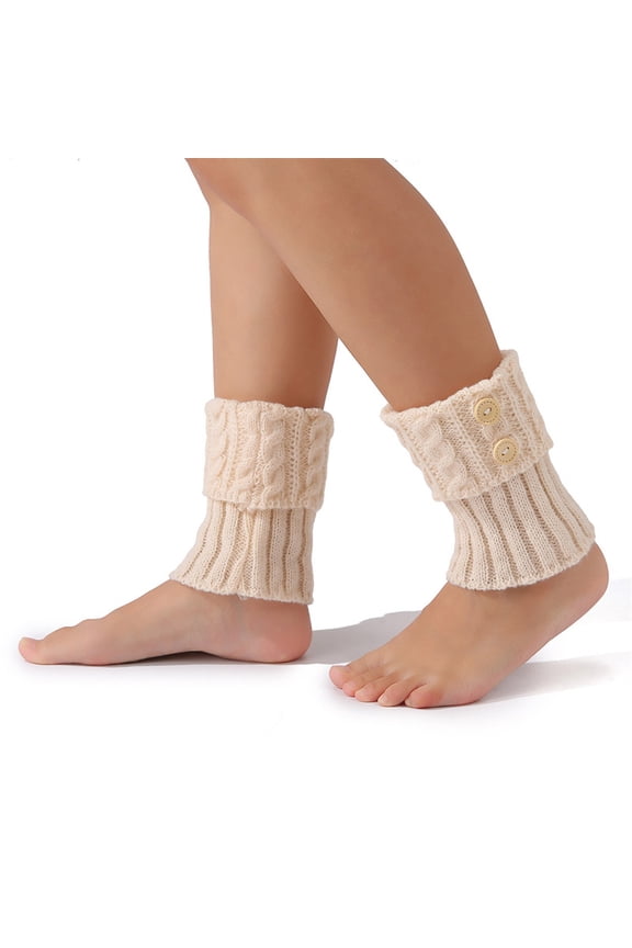 3 pairs of winter warm boots - knitted boot cover with button decoration, winter fashionable short socks, one size fits all warm boots, Beige