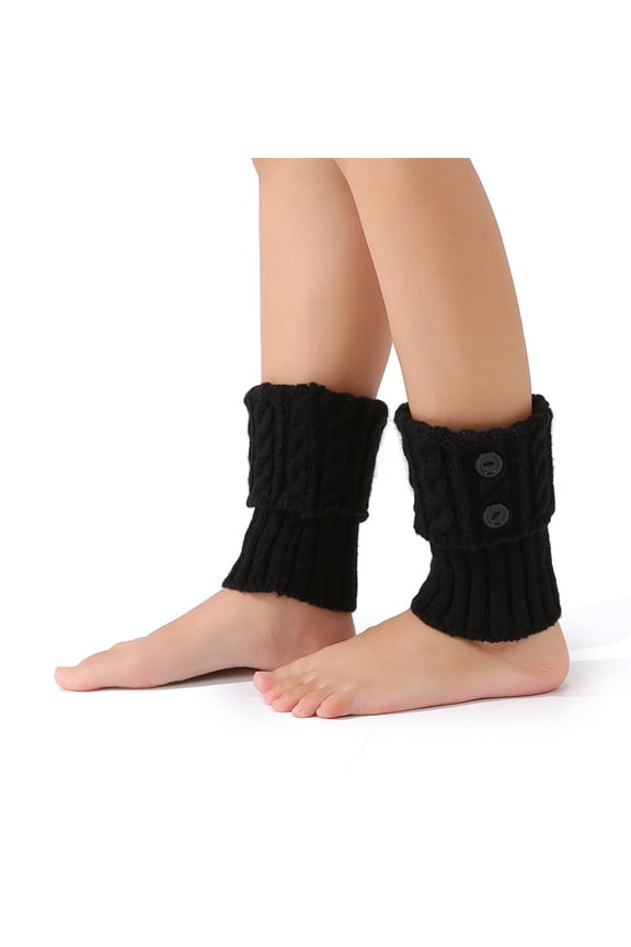 3 pairs of winter warm boots - knitted boot cover with button decoration, winter fashionable short socks, one size fits all warm boots, Black