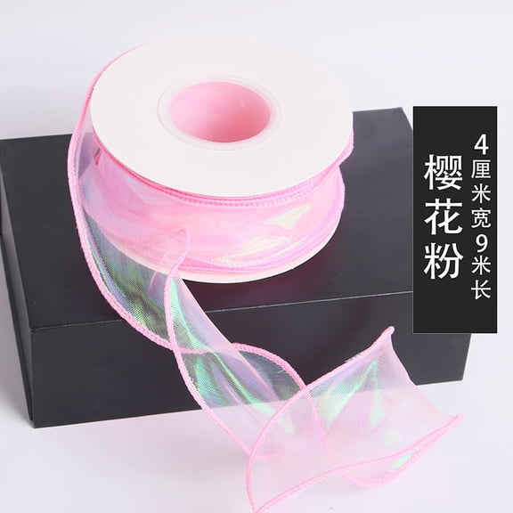 Nvzi 3 pieces of Pink fishtail ribbons -1.57 inches wide x 9.84 yards long rainbow transparent fabric ribbon, used for wedding decoration, party wreaths, and bridal accessories ribbons