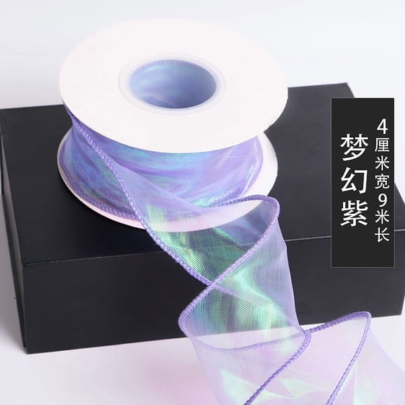 Nvzi 3 pieces of Purple fishtail ribbons -1.57 inches wide x 9.84 yards long rainbow transparent fabric ribbon, used for wedding decoration, party wreaths, and bridal accessories ribbons
