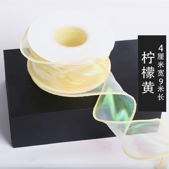 Nvzi 3 pieces of Yellow fishtail ribbons -1.57 inches wide x 9.84 yards long rainbow transparent fabric ribbon, used for wedding decoration, party wreaths, and bridal accessories ribbons