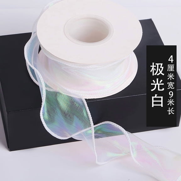 Nvzi 3 pieces of white fishtail ribbons -1.57 inches wide x 9.84 yards long rainbow transparent fabric ribbon, used for wedding decoration, party wreaths, and bridal accessories ribbons