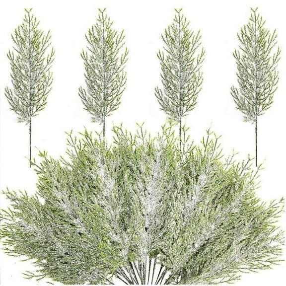 Nvzi 30Pcs Artificial pine branches, Christmas artificial snow pine stem, Artificial snow pine branches, Fake Christmas green spray snow pine needles(13.8 Inch)