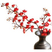 Nvzi 3pcs Artificial Cherry Blossom Branches,23 Inch Long Stem Silk Plum Blossom with Buds,Red