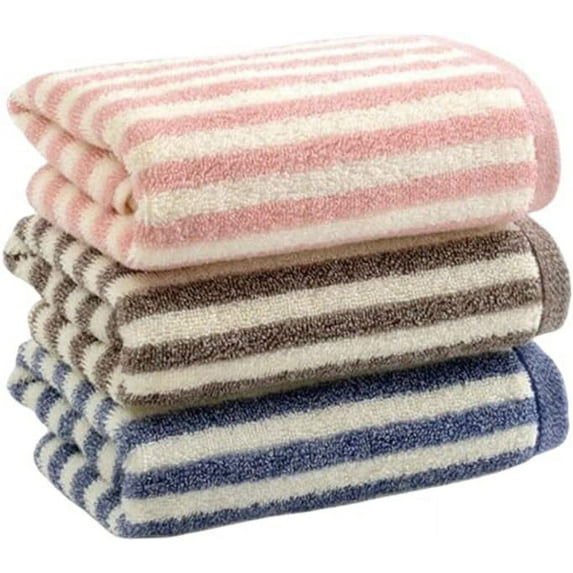 Nvzi 3pcs Cute Multi Colored Striped Cotton Hand Towel Soft Absorbent Bath Towel Set for Bathroom Kitchen Gym Pool Travel 13*29inch(Pink,Blue,Brown)