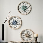 Nvzi 3pcs Round Farmhouse Wall Decor 11.81'' Wood & Metal Rustic Wall Art for Living Room Bedroom Kitchen Bathroom Dining Room Home Decorations（Green,Blue,Bold）