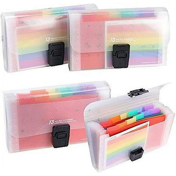 Nvzi 4 Pack Expanding File Folder, A6 13 Pockets Rainbow Document Organiser A6 Accordion Folder Receipt Organiser Wallet Case with Labels Index for Bills Cards Coupons 17.7 x 10.5 x 2.5cm