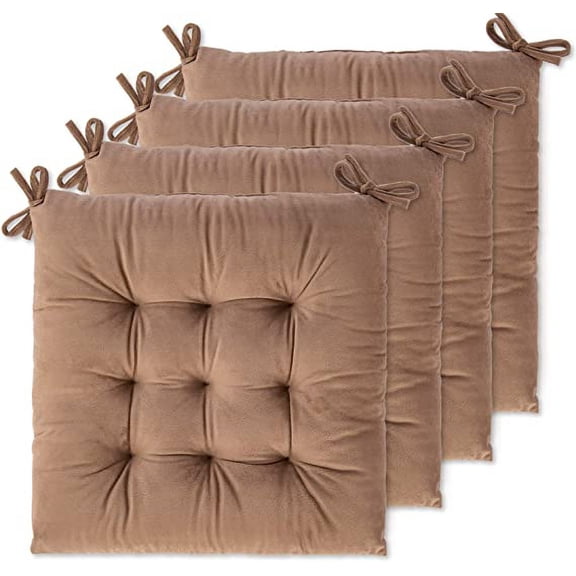 Nvzi 4 Pack Seat Cushion/Chair Cushion for Dining Chairs, Office Chair, Car, Floor, Outdoor, Patio，Machine Wash & Dryer Friendly (Flannel 16"×16",Light Camel)