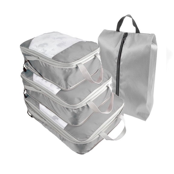 Nvzi 4 Piece Compression Packing Cube Set, Travel Storage Bag Portable Luggage Storage Box Set Expandable Packing Mesh Bag for Clothing Underwear Shoes (Gray)