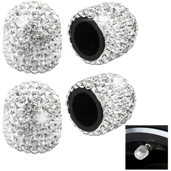 Nvzi 4-Piece Rhinestone Valve Stem Caps, Universal Fit, Sparkly Decoration, for Car Tires (Dust-Proof)