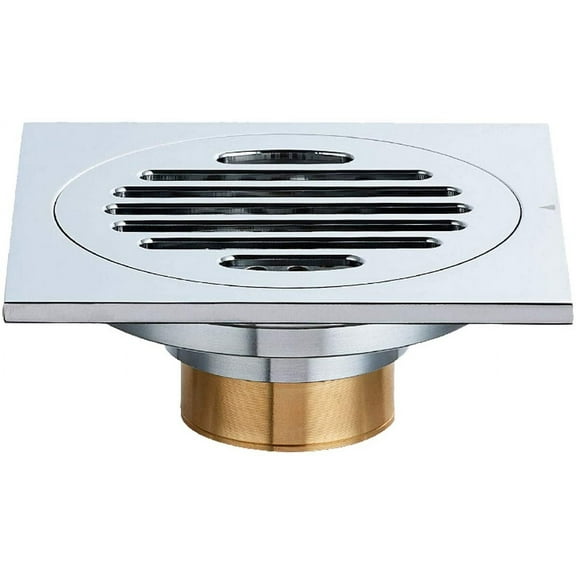 Nvzi 4 inch Square Shower Drain,PartsExtra Tile Insert Floor Drainer with Removable Cover Grate, Made of Solid Brass Chrome Finish