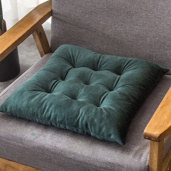Nvzi 4-piece set Dark Green square seat cushion 15.75 x 15.75 inches, velvet cushion with adjustable straps, non slip dining seat cushion, tatami floor seat cushion