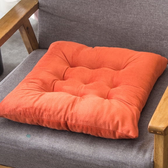 Nvzi 4-piece set Orange square seat cushion 15.75 x 15.75 inches, velvet cushion with adjustable straps, non slip dining seat cushion, tatami floor seat cushion