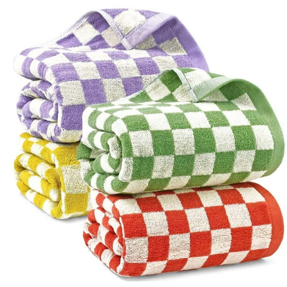 Nvzi 4Pcs Checkered Bath Towel Set, Soft Decorative Towels for Bathroom Spa Beach-13x29 inch,4 Color