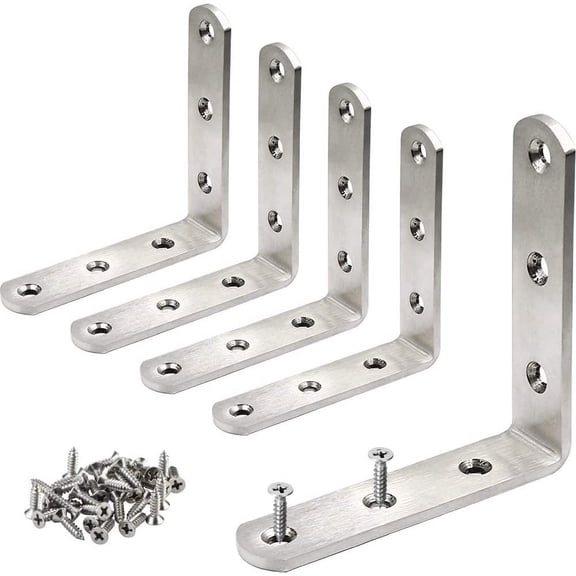 Nvzi 5 Pcs Stainless Steel Corner Brace L Bracket 3 x 3 inch Heavy Duty Corner Bracket 90 Degree Joint Right Angle Bracket for Wood with Screw