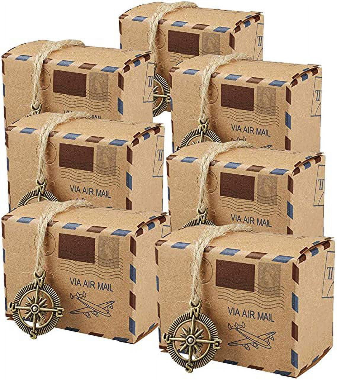 Nvzi 50 Sets Airplane Air Mail Themed Suitcase Candy Boxes,Vintage Kraft Paper Gift Bag for Travel Theme Party,Wedding,Birthday,Bridal Shower,Baby Shower