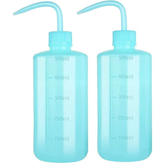 Nvzi 500ml Plastic Safety Wash Bottle, Blue Lab Squeeze Bottle with Narrow Mouth and Scale Labels, Squirt Bottle For Plant Flower Succulent Watering - 2 Packs