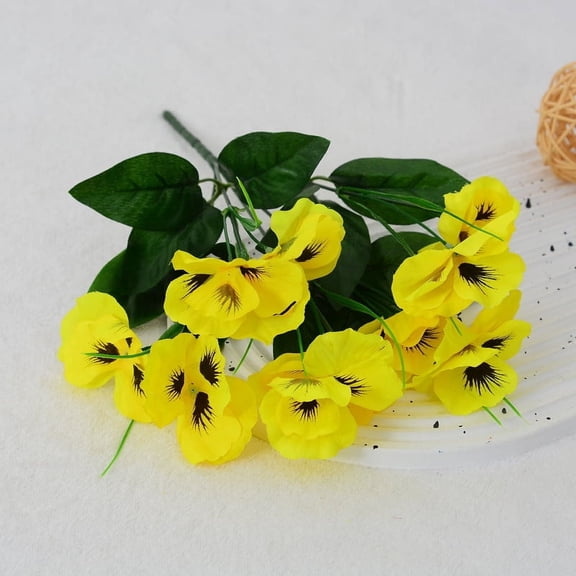 Nvzi 6 Bundles Artificial Flowers Pansy, 13in Outdoor UV Resistant Fake Small Wild Flower Daisy No Fade Faux Plastic Violets Plants for Home Wedding Table Centerpieces Garden Porch Decor - Yellow