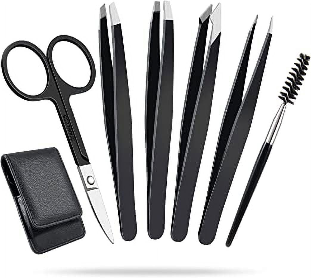Nvzi 6 Pcs Tweezer Set, Eyebrow Tweezers Kit Including 4 Pcs Tweezers ...