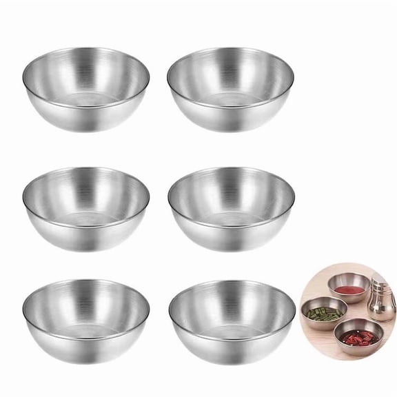 Nvzi 6-piece silver mini dipping sauce bowl -3.39 1.18 inch food grade stainless steel soy sauce pan, dishwasher safety bowl, stackable storage design