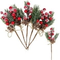 thumbnail image 1 of Nvzi 6PCS Christmas Berries Red Stems Evergreen Pine Branches, Snow Flocked Red Holly Berry Pine Cone Floral Sprays Decoration,Winter Holiday Floral Picks, 1 of 2