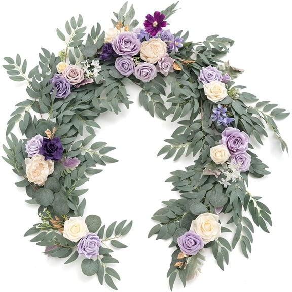 Nvzi 6ft Artificial Eucalyptus Garland with Flowers Fake Greenery Faux Floral Vine , Light purple
