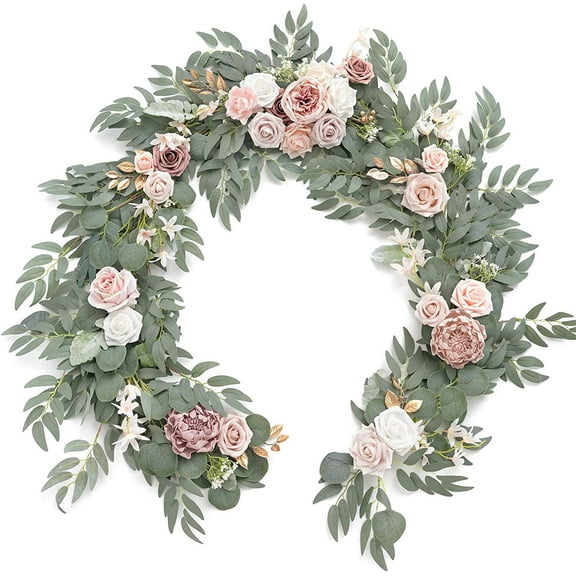 Nvzi 6ft Artificial Eucalyptus Garland with Flowers Fake Greenery Faux Floral Vine , Pink