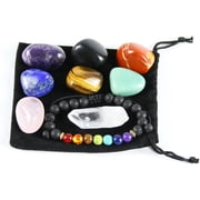 Nvzi 7 Tumbled Polished Natural Chakra Stones Set with Lava Rock 7 Chakras Bracelet and Clear Quartz for Healing Crystal Gemstones, Reiki Chakra Balancing and Energy Meditation Therapy