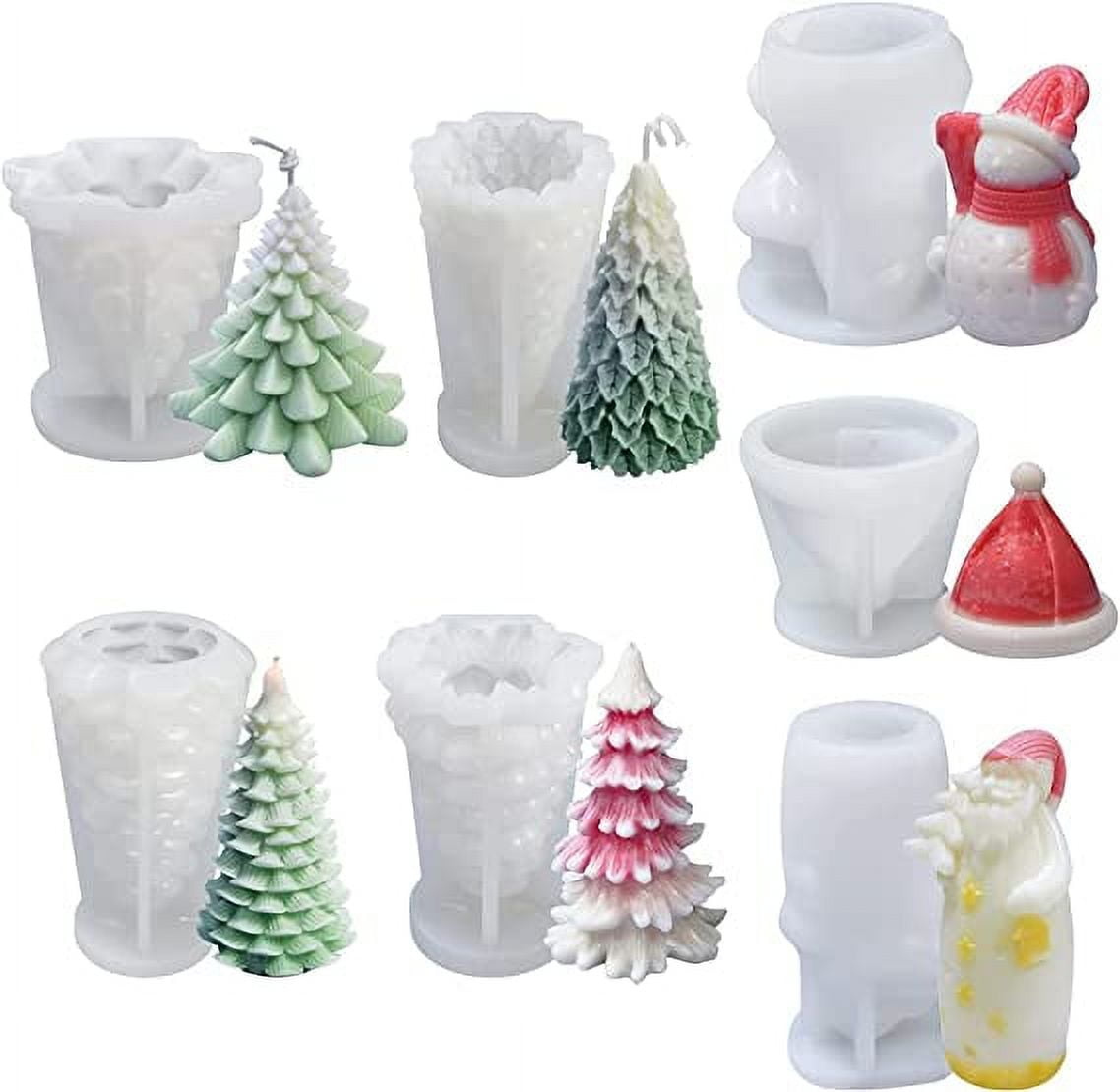 Nvzi 7Pcs 3D Christmas Candle Mold, Candle Silicone Mold Christmas Tree, Santa Claus, Christmas Hat, Snowman with Broom, DIY Candle Plaster Soap Craft Making Tool