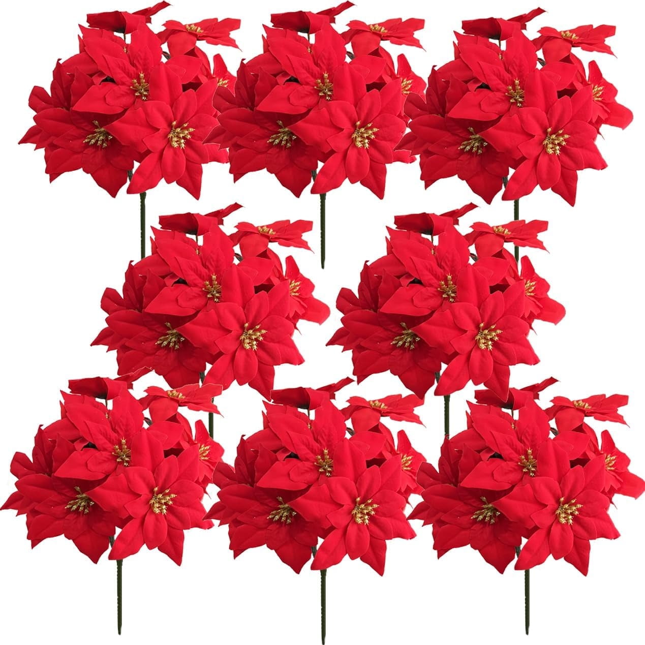 Nvzi 8 Pack 7 Heads Christmas Artificial Poinsettia Flowers Faux