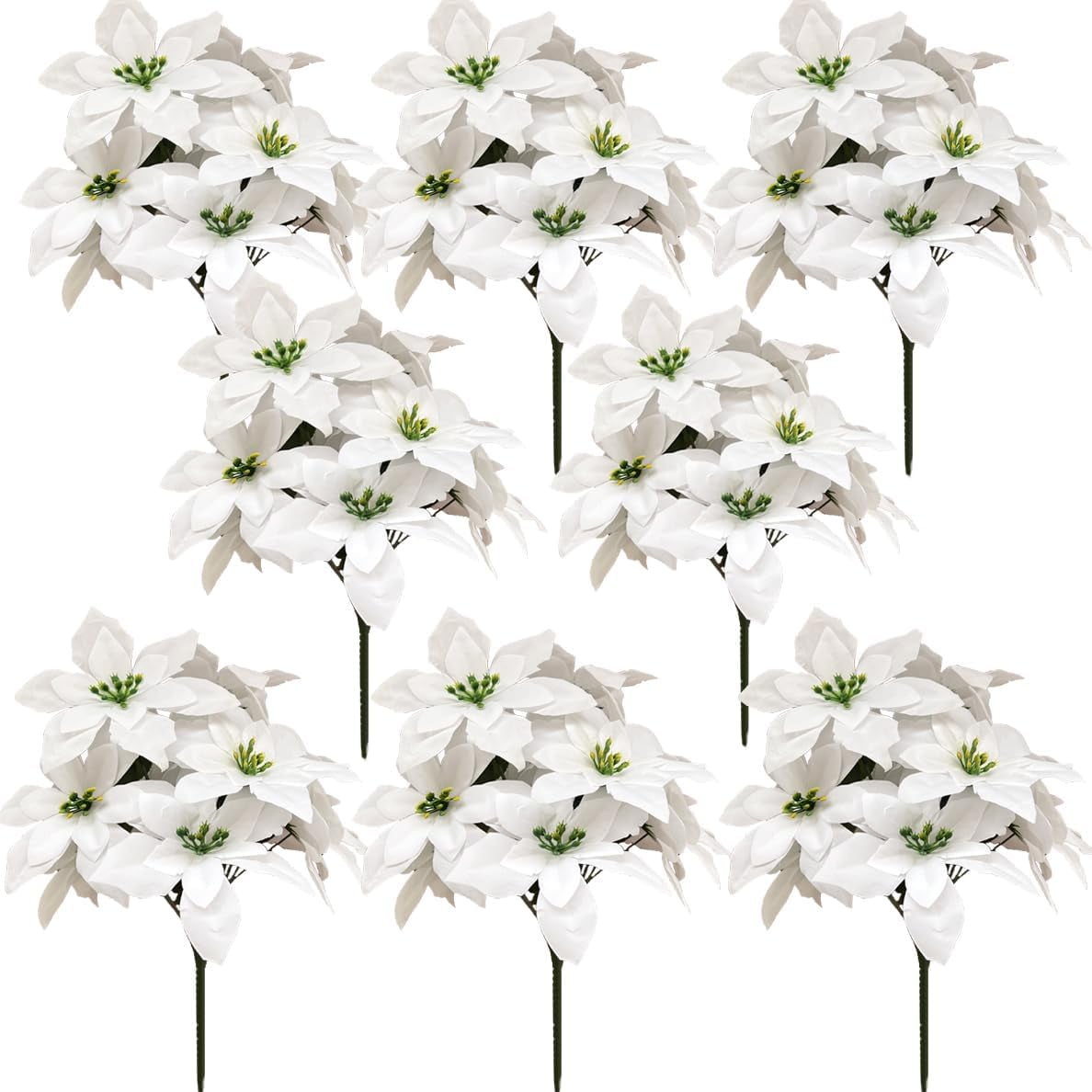 Nvzi 8 Pack 7 Heads Christmas Artificial Poinsettia Flowers Faux