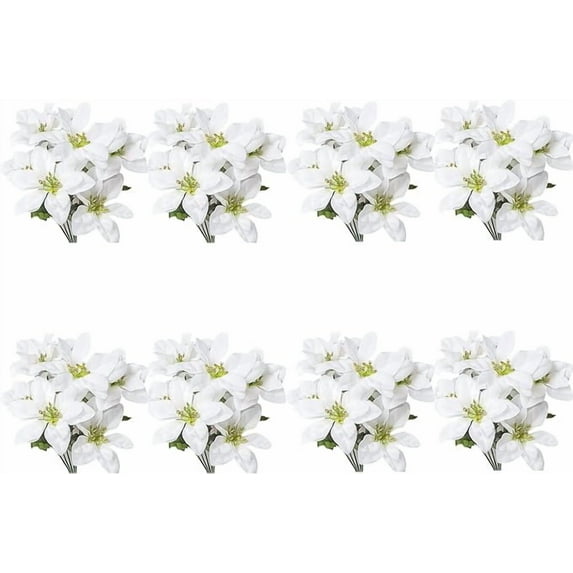 Nvzi 8pcs Artificial Poinsettia Flowers Silk Christmas Decor for Tree Ornaments, Living Room Holiday Decorations, White