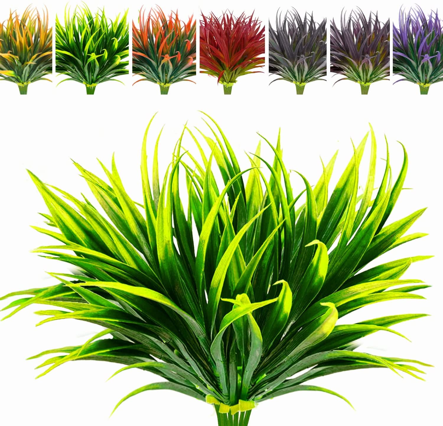 UV Resistant Green Faux Grass Plants in Plastic Pots for Outdoor Decor