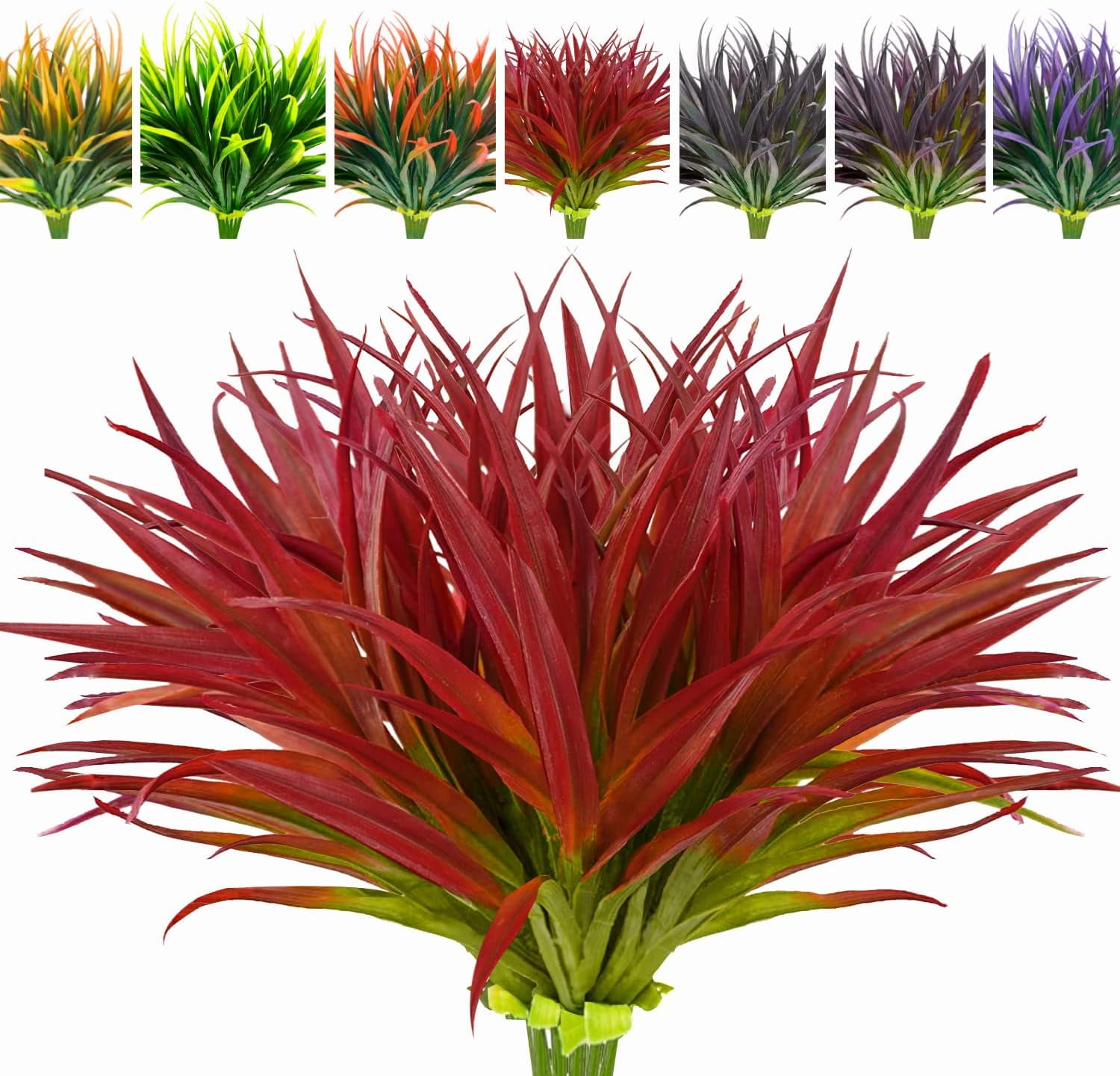 UV Resistant Red and Green Faux Grass Plants for Outdoor Decor