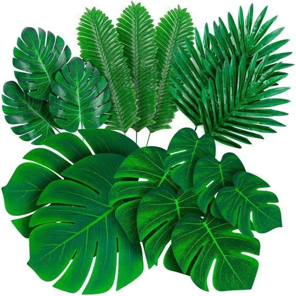 Nvzi 84 Pack Palm Leaves Artificial Tropical Monstera - 6 Kinds Large Small Green Fake Palm Leaf with Stems
