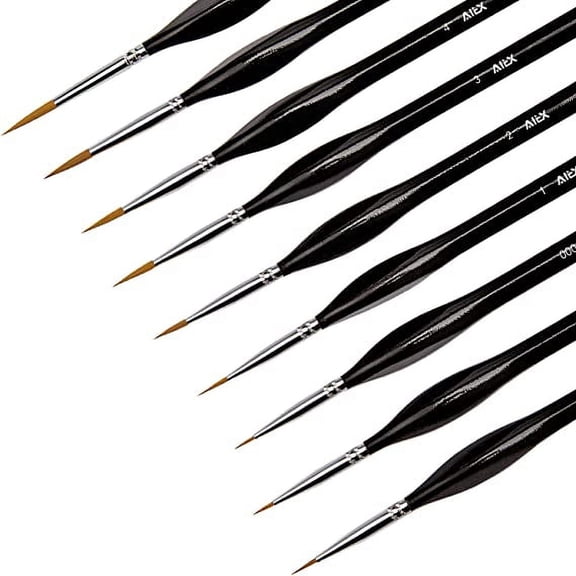 Nvzi 9 Pieces Fine Detail Paint Brush Miniature Painting Brushes Kit Mini Paints Brush Set for Acrylic, Watercolor, Oil, Face, Nail, Scale Model Painting, Line Drawing(Black)