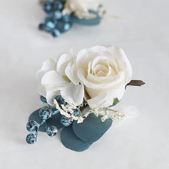 Nvzi 9 inches White Cascading Bride Bouquet Waterfall Wedding Flower, Rose Peony Bride Bouquet with Eucalyptus for Centerpiece, Party and Wedding (Boutonniere)