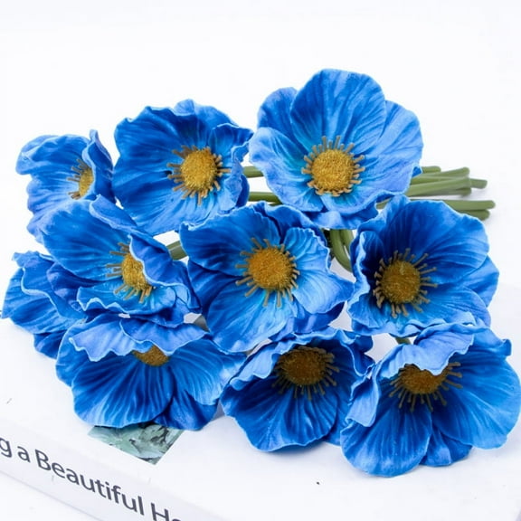 Nvzi Anemone - 10 PCS Bouquet Real Touch Artificial Flowers for Floral Arrangements and Home Decor (11.5 Inches) (Blue)