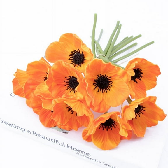 Nvzi Anemone - 10 PCS Bouquet Real Touch Artificial Flowers for Floral Arrangements and Home Decor (11.5 Inches) (Orange)