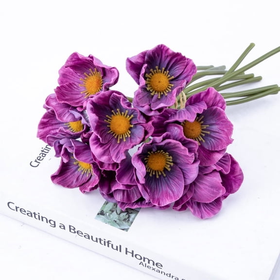 Nvzi Anemone - 10 PCS Bouquet Real Touch Artificial Flowers for Floral Arrangements and Home Decor (11.5 Inches) (Purple)