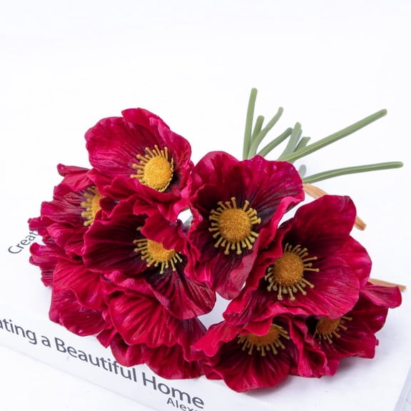 Nvzi Anemone - 10 PCS Bouquet Real Touch Artificial Flowers for Floral Arrangements and Home Decor (11.5 Inches) (Wine Red)