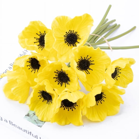 Nvzi Anemone - 10 PCS Bouquet Real Touch Artificial Flowers for Floral Arrangements and Home Decor (11.5 Inches) (Yellow)