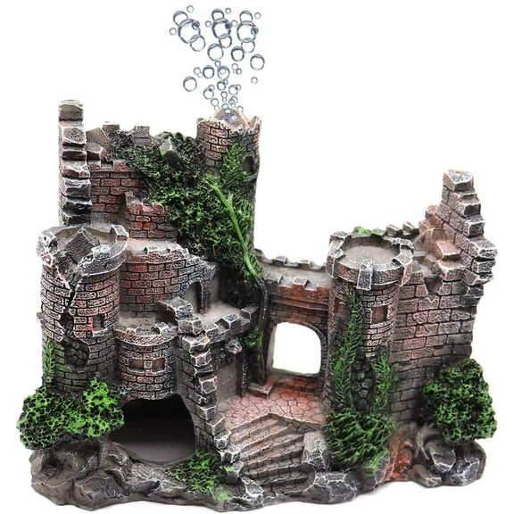 Nvzi Aquarium Resin Castle Decoration, Castle Hideouts Stone Cave Hide House Fish Tank Aquarium Accessories for Betta Shrimp Turtle